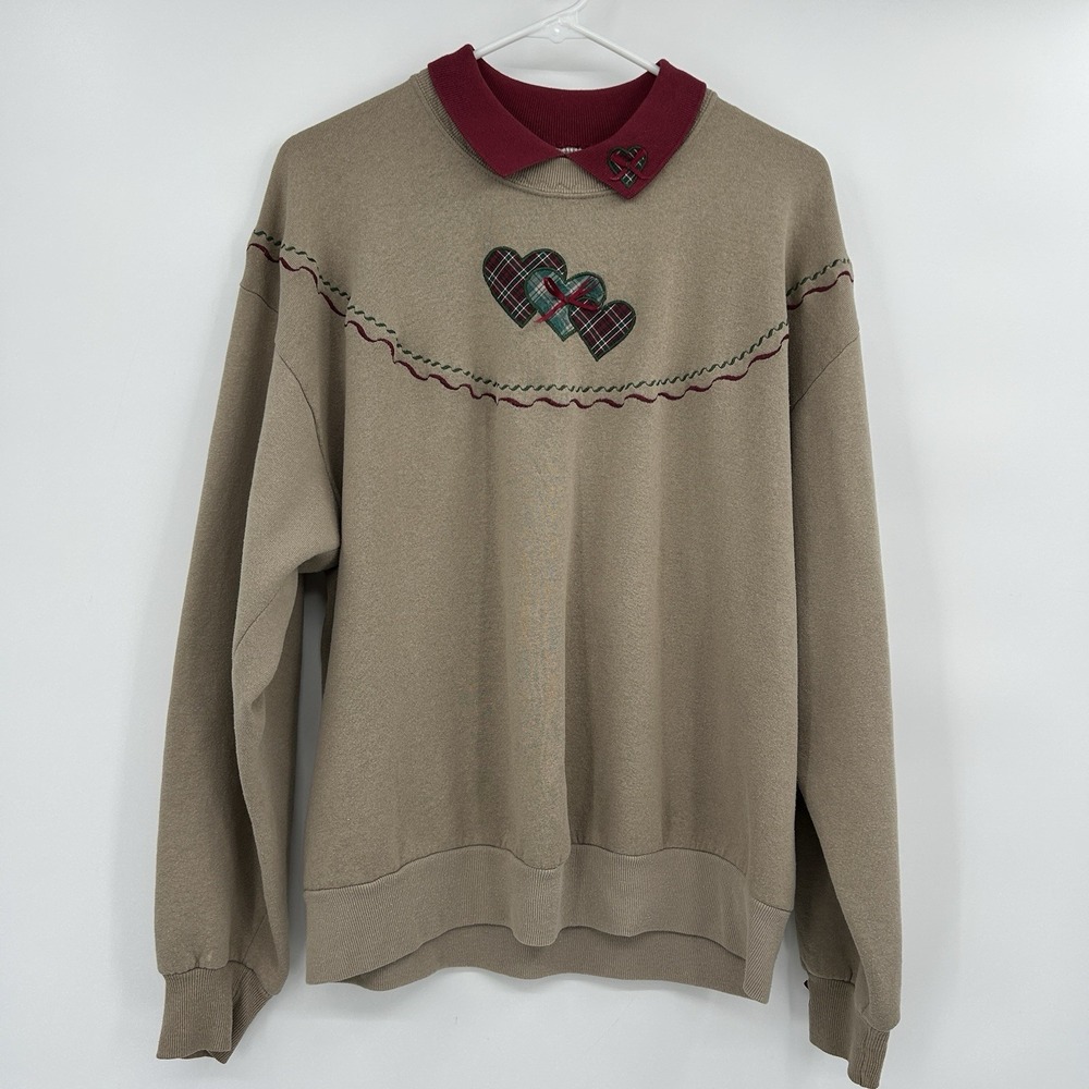 Vintage Jerzees Womens Cottagecore Collared Sweatshirt Sz Large Country Granny